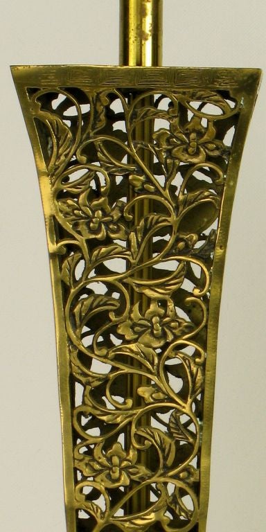 Pair Pierced Brass Asian Urn Form Table Lamps 2