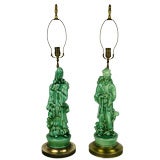 Retro Pair Porcelain Asian Figural Table Lamps