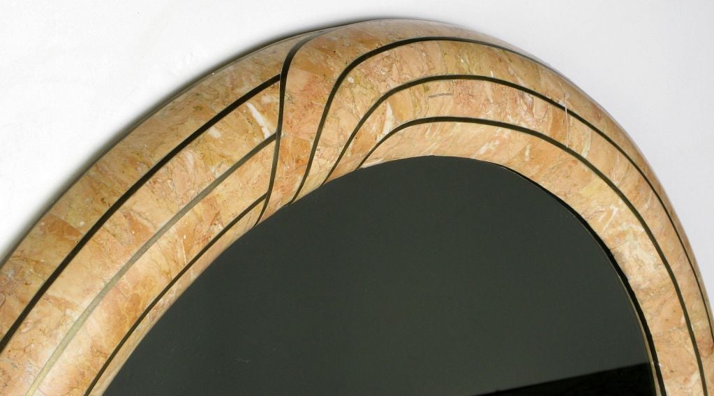 Maitland Smith Mirror In Tessellated Stone With Brass Inlay