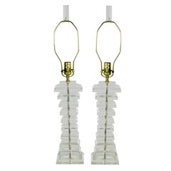 Pair Of Stacked Lucite Table Lamps
