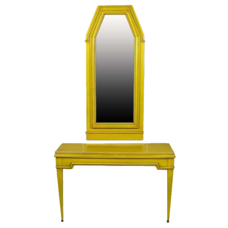 Neoclassical Console & Mirror In Golden Yellow Lacquer