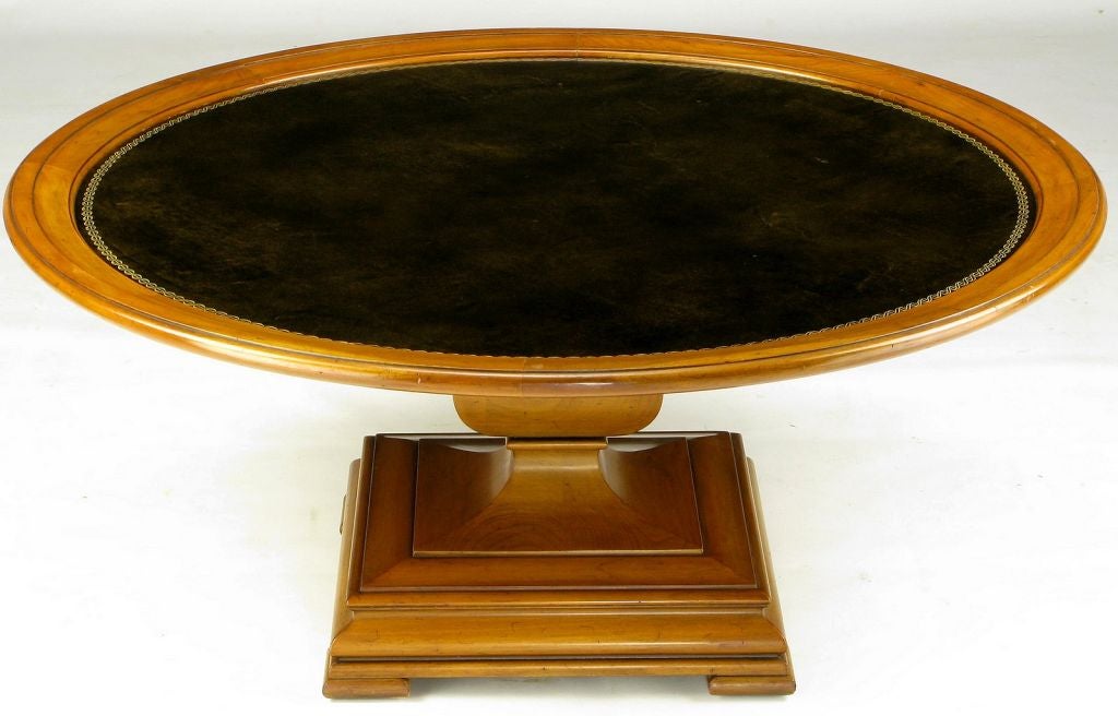 American Regency Round Tooled Leather Top Coffee Table By Henredon