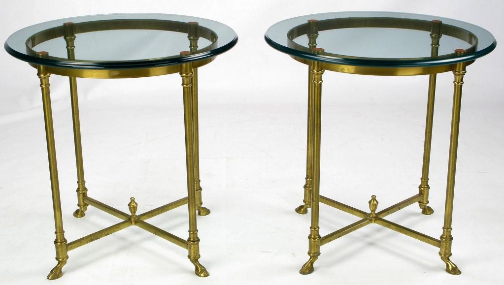 Italian Pair Of LaBarge Brass End Tables With Hoofed Feet