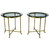 Pair Of LaBarge Brass End Tables With Hoofed Feet