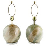 Pair Of Marbleized Spherical Table Lamps