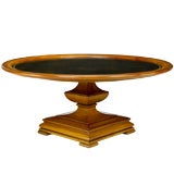 Retro Regency Round Tooled Leather Top Coffee Table By Henredon