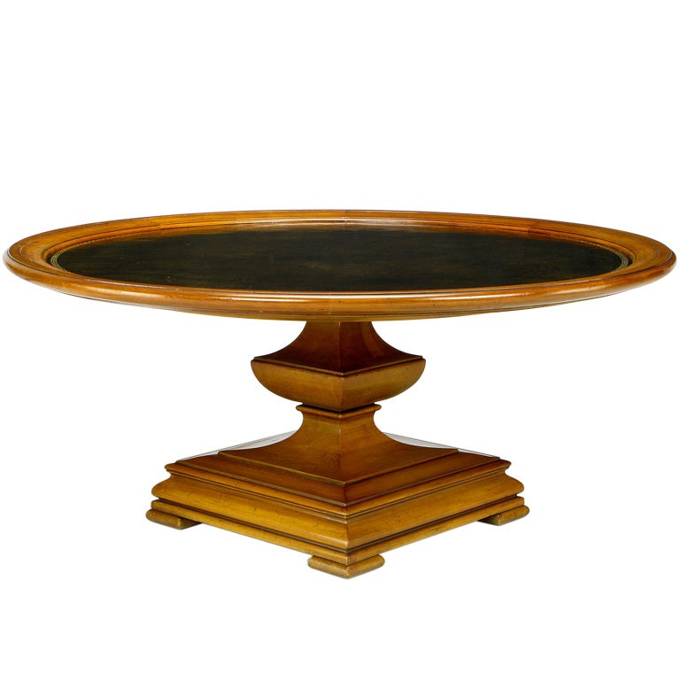 Regency Round Tooled Leather Top Coffee Table By Henredon