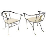 Pair Of Polished Iron & Brass Scrolled Arm Chairs