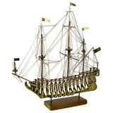 Skeletal Tall Ship In Brass In Style Of C. Jere