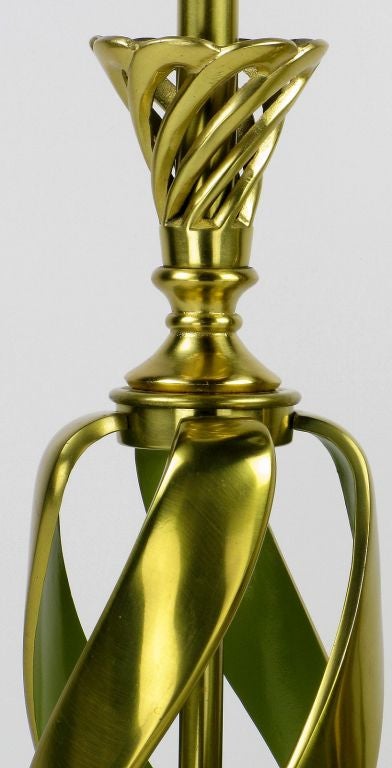 Pair Of Stylized Pineapple Brass & ChartreuseTable Lamps