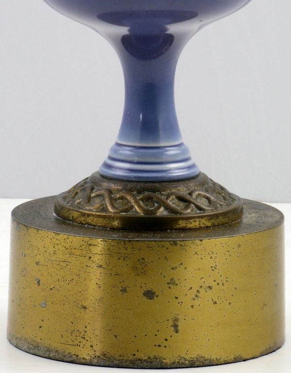 American Single  Ceramic Table Lamp In Amethyst And Brass For Sale