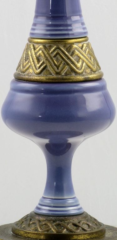 20th Century Single  Ceramic Table Lamp In Amethyst And Brass For Sale