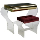 Lucite And Brass Vanity With Matching Bench