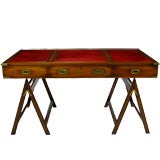 Mahogany Partners Style Campaign Desk With Red Leather Top