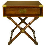 Walnut Campaign Style End Table With Saltire Base