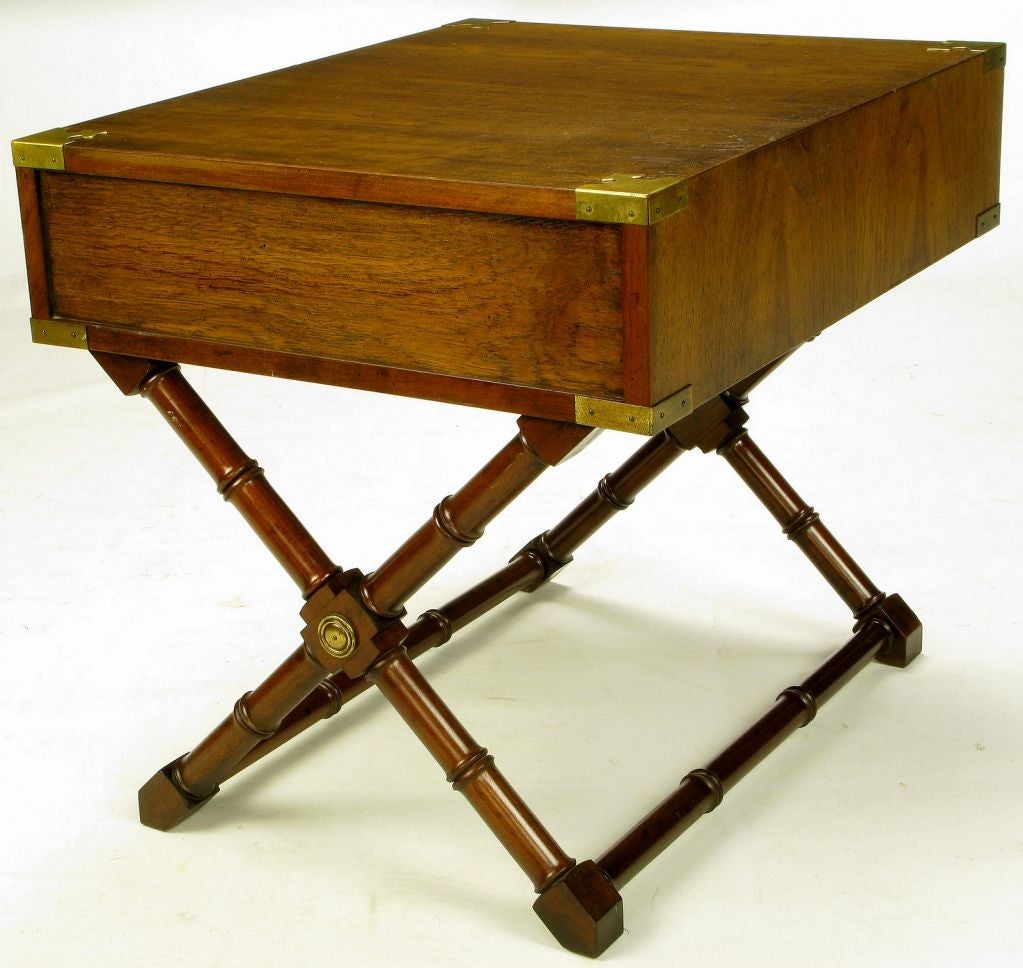 Walnut Campaign Style End Table With Saltire Base at 1stDibs