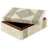 Tessellated Fossil Stone Box With Brass Inlay