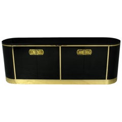 Mastercraft Black Lacquer & Brass Racetrack Oval Sideboard