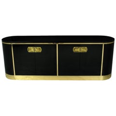 Mastercraft Black Lacquer & Brass Racetrack Oval Sideboard
