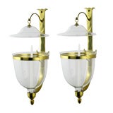 Pair Of Large Hand Blown Glass Hurricane Sconces By Sarreid