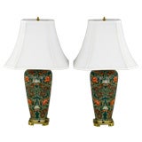 Pair Of William Morris Style Hand Painted Ceramic Table Lamps