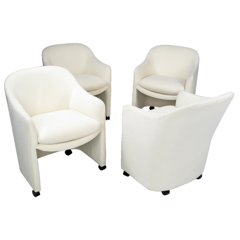 Set Of Four White Sculptural Chairs By Milo Baughman