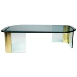 Asymmetrical Glass & Brass Cocktail Table In The Manner Of Pace