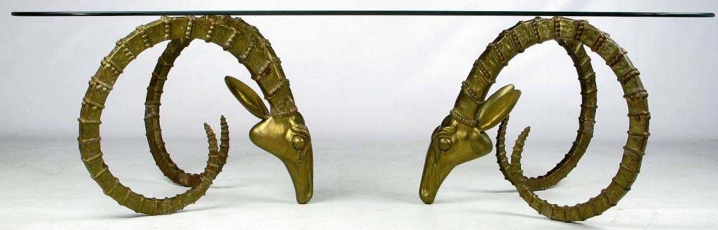 Brass Ibyx Rams' Heads Coffee Table In The Manner Of Chervet