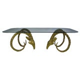 Brass Ibyx Rams' Heads Coffee Table In The Manner Of Chervet