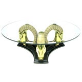 Deco Modern Stylized Brass & Resin Rams' Heads  Coffee Table