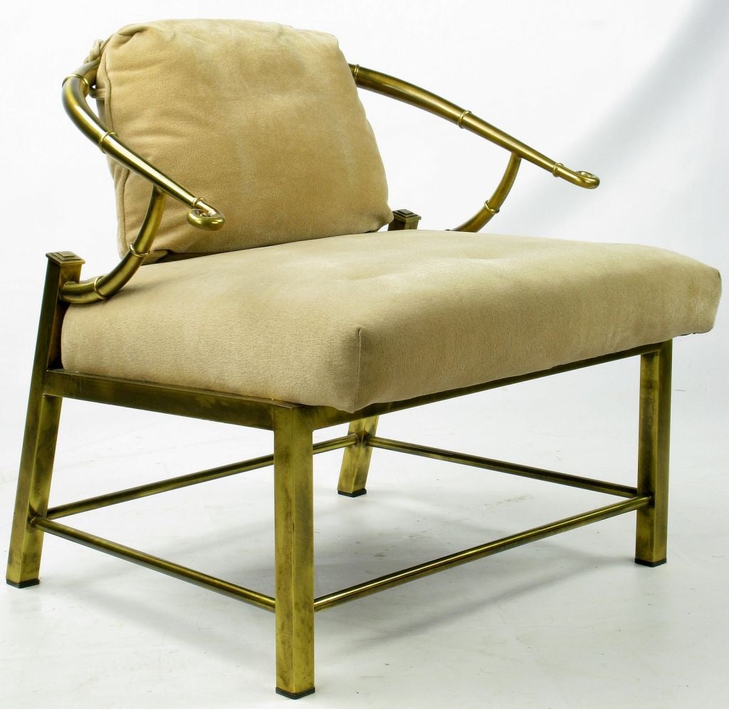 Brass Yoke Back Arm Chair By Mastercraft