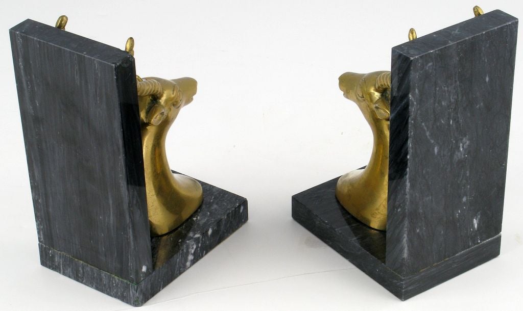 Brass Pair Of Deco Revival Gazelle Mount Book Ends