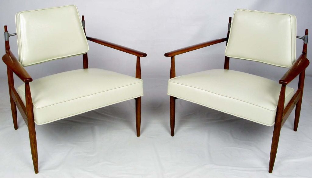Pair Walnut & Aluminum Arm Chairs