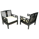 Ebonized And Parcel Gilt Pair Of Asian Club Chairs