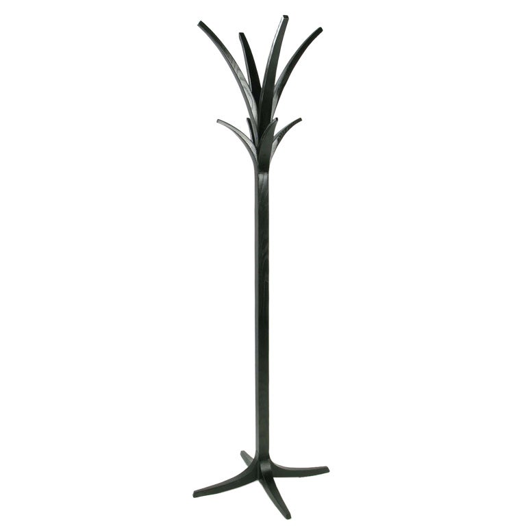Art Deco Palm Tree Coat Stand In Black Lacquered Oak & Iron