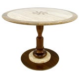 Walnut and Travertine Side Table With Marquetry Center