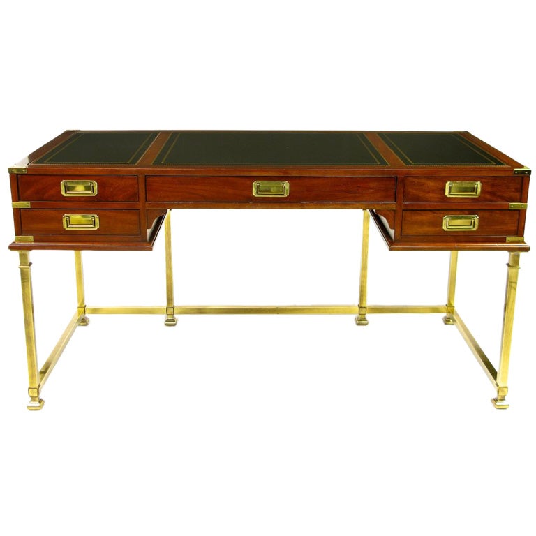 Mahogany, Brass, And Leather Campaign Desk By Sligh