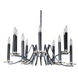 12 Arm Chandelier in Chromed Brass and Smoked Lucite