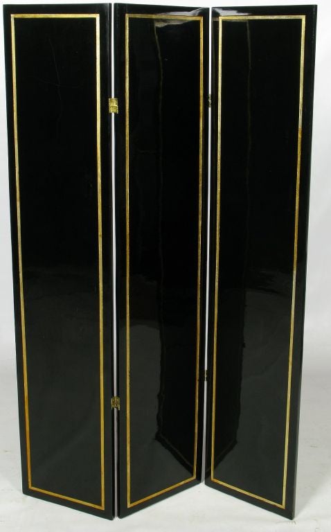 Deco Revival Three Panel Screen In Black Lacquer 4