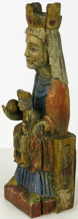 Mexican Carved &  Polychrome Wood Santos Of The Madonna & Child