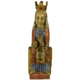 Antique Carved &  Polychrome Wood Santos Of The Madonna & Child