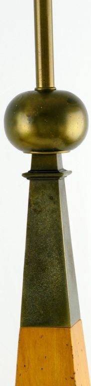 American Pair Of Stiffel Walnut & Brass Obelisk Lamps