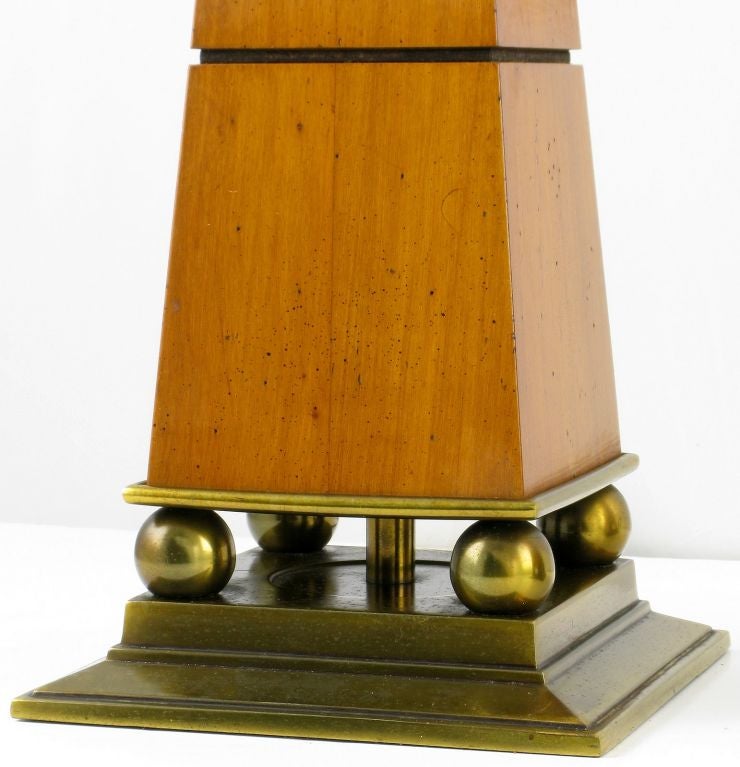 Pair Of Stiffel Walnut & Brass Obelisk Lamps 1
