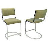 Pair Of Chrome And Upholstered Cantilevered Barstools