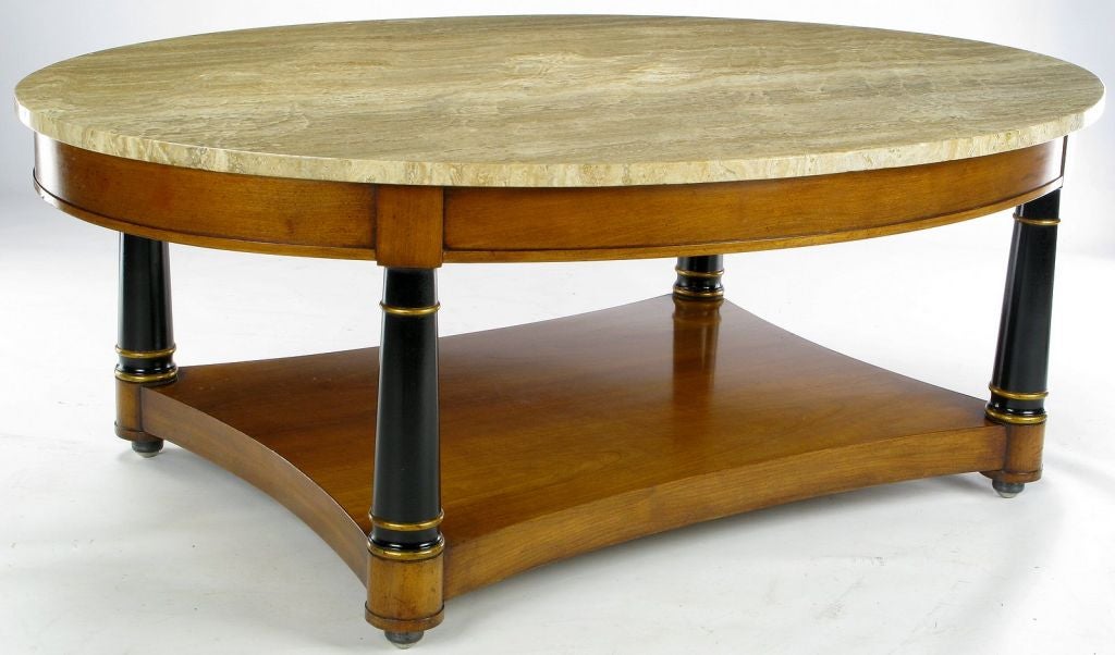 Heritage Neoclassical Oval Coffee Table In Walnut And Travertine