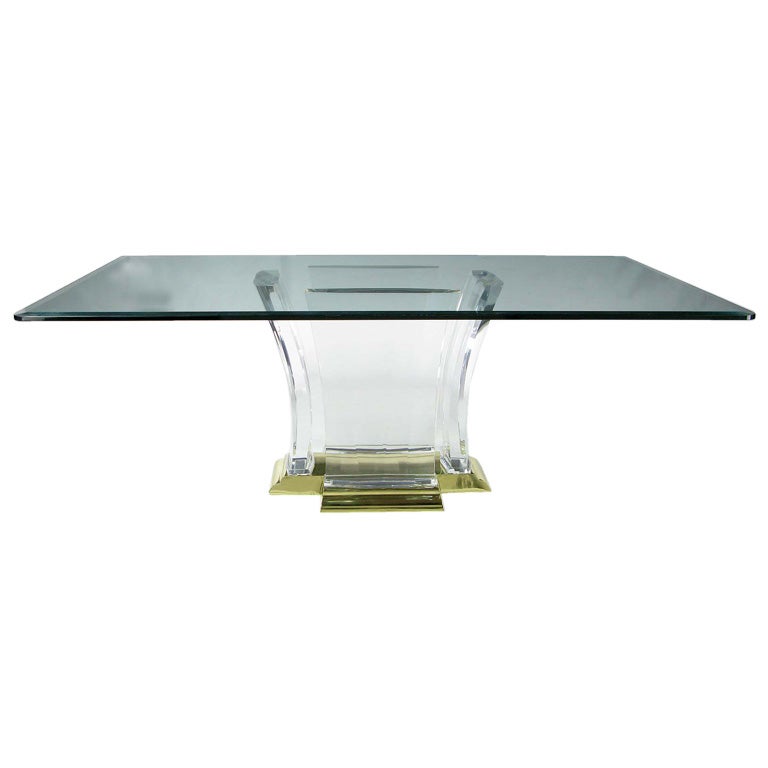 Grand Lucite And Brass Dining Table By Spectrum