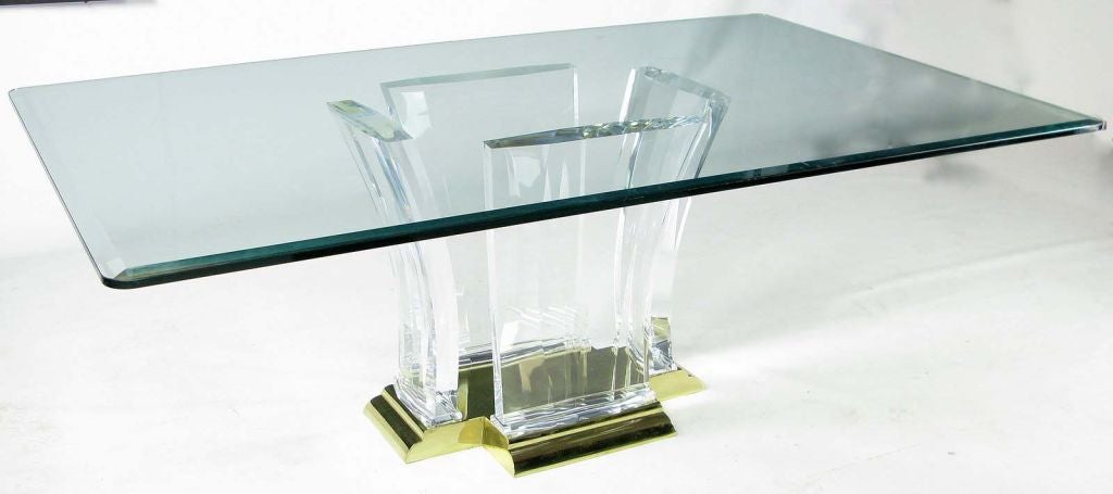 American Grand Lucite And Brass Dining Table By Spectrum
