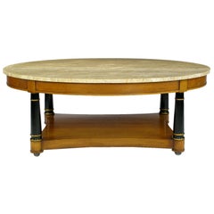 Heritage Neoclassical Oval Coffee Table In Walnut And Travertine