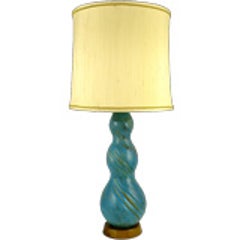 Aqua Blue Triple Gourd Form Pottery Table Lamp 1