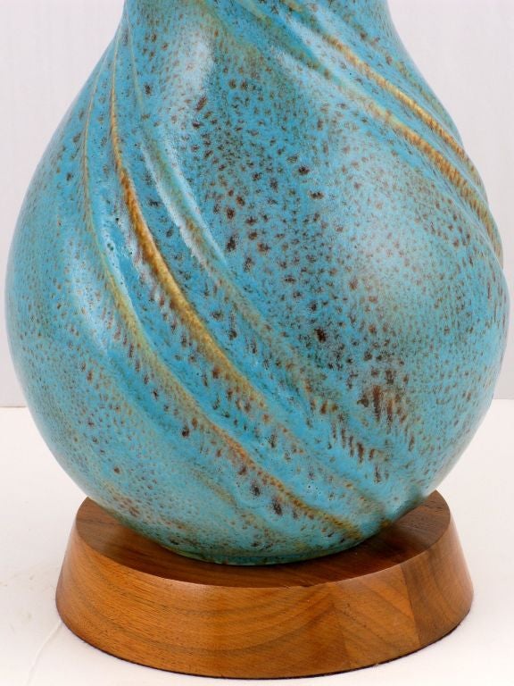 Aqua Blue Triple Gourd Form Pottery Table Lamp For Sale 1